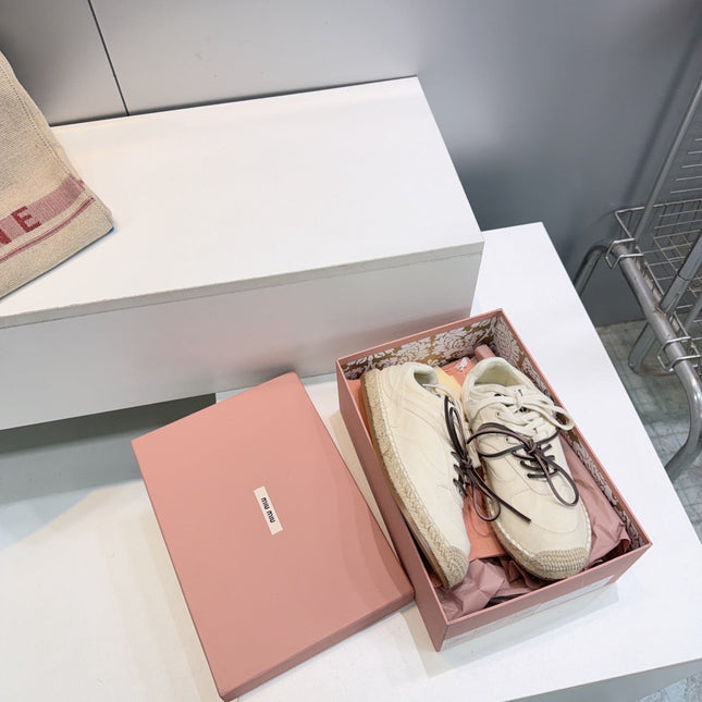 MIUMIU 26S LACE UP ESPADRILLE SNEAKERS IN CREAM WHITE SUEDE ROPE SOLE