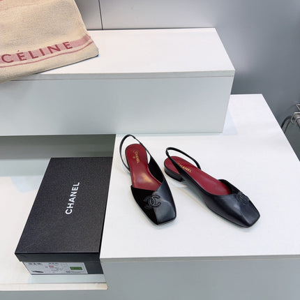 CHANEL 26S FLAT SLINGBACK IN BLACK SUEDE AND LAMBSKIN