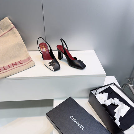 CHANEL 26S SLINGBACK 100 MM IN BLACK AND WHITE LAMBSKIN