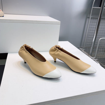 CHANEL 26S COLOR-BLOCK HIGH HEELS 45 MM IN BEIGE LAMBSKIN