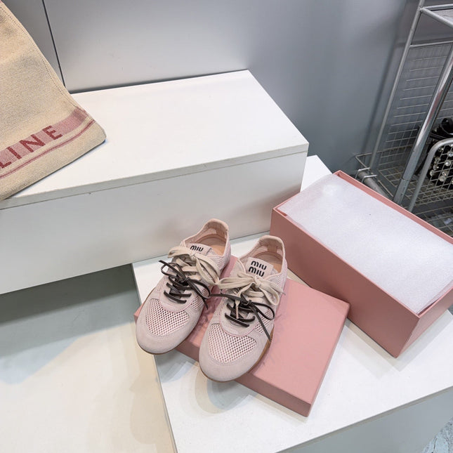 MIUMIU 26S SNEAKERS IN LIGHT PINK MESH AND SUEDE