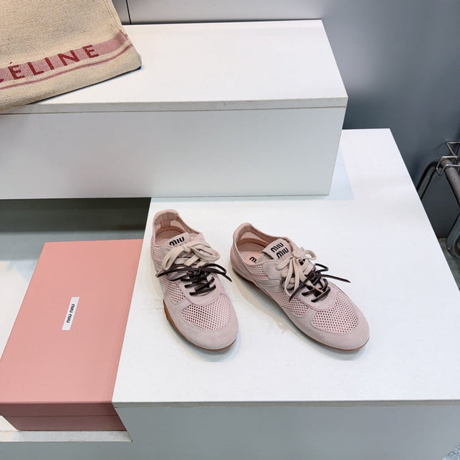 MIUMIU 26S SNEAKERS IN LIGHT PINK MESH AND SUEDE