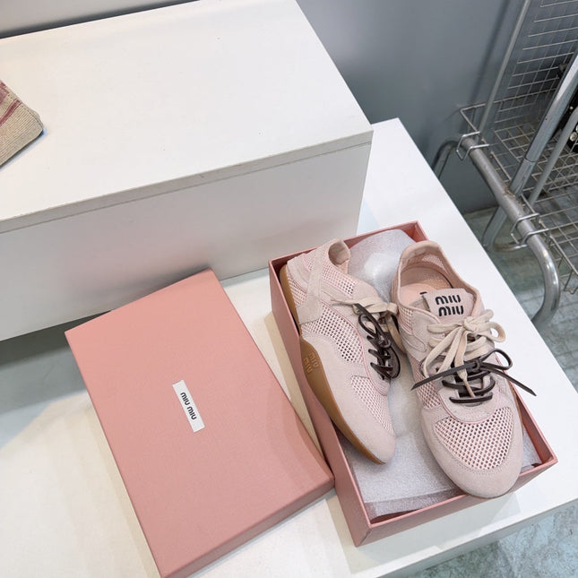MIUMIU 26S SNEAKERS IN LIGHT PINK MESH AND SUEDE