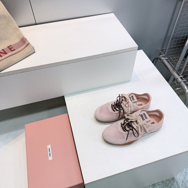 MIUMIU 26S SNEAKERS IN LIGHT PINK MESH AND SUEDE