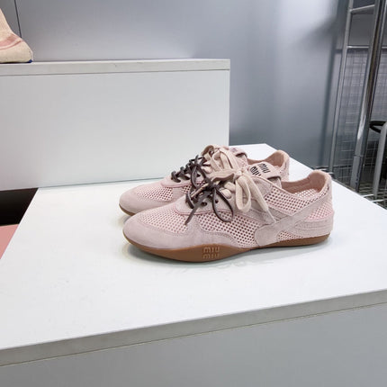 MIUMIU 26S SNEAKERS IN LIGHT PINK MESH AND SUEDE
