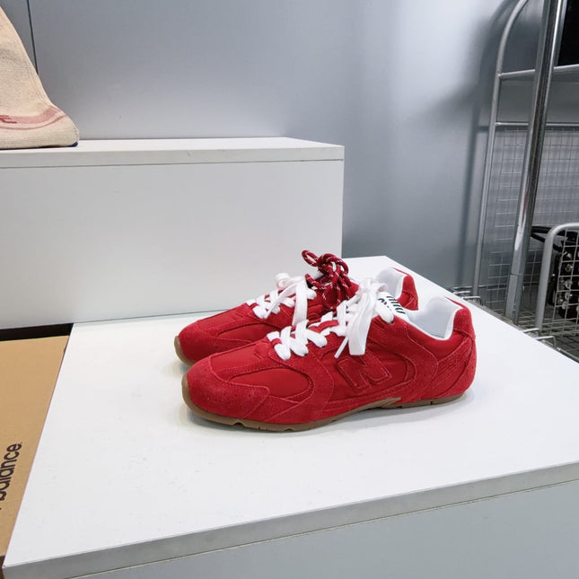 MIUMIU 26S NEW BALANCE SNEAKERS IN DARK RED SUEDE & FABRIC