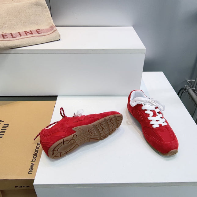 MIUMIU 26S NEW BALANCE SNEAKERS IN DARK RED SUEDE & FABRIC