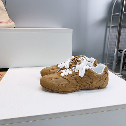 MIUMIU 26S NEW BALANCE SNEAKERS IN TAN BROWN SUEDE & FABRIC