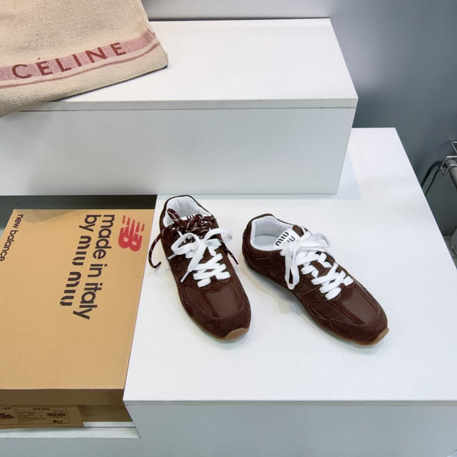 MIUMIU 26S NEW BALANCE SNEAKERS IN DARK BROWN SUEDE & FABRIC