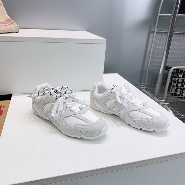MIUMIU 26S NEW BALANCE SNEAKERS IN WHITE SUEDE & FABRIC