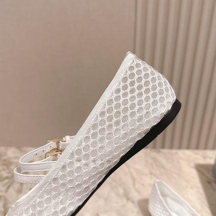 PRADA 25S BALLERINAS BALLET FLATS IN WHITE MESH FABRIC