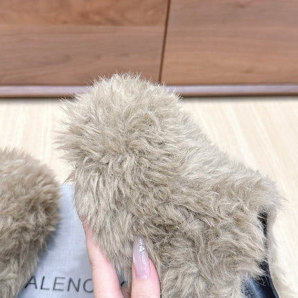 BALENCIAGA 25S MULES IN LIGHT BEIGE FAUX FUR