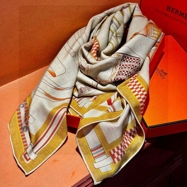 HERMES 25S SCARF 140 IN SILK AND CASHMERE 735808