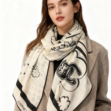 CHANEL 25S SCARF 140 IN SILK AND CASHMERE 931994