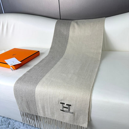 SCARF 190 CM IN WHITE MIX GRAY CASHMERE