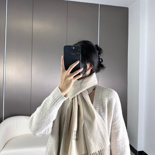 SCARF 190 CM IN WHITE MIX OAT TAN CASHMERE