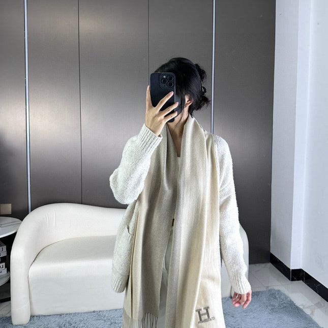 SCARF 190 CM IN WHITE MIX OAT TAN CASHMERE