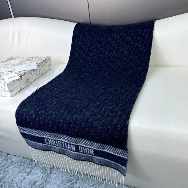 SCARF IN NAVY BLUE MONOGRAM CASHMERE 413719