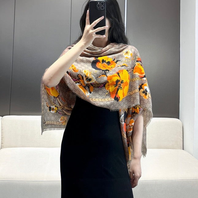 GUCCI 26S SCARF 140 IN CASHMERE AND SILK 309777