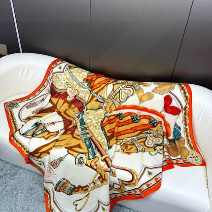 HERMES 26S PRINTED SQUARE SCARF 135 IN CASHMERE AND SILK 309422
