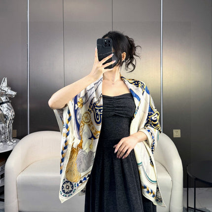 HERMES 26S PRINTED SQUARE SCARF 135 IN CASHMERE AND SILK 309424