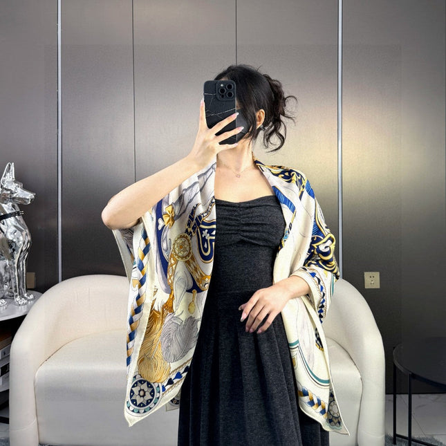 HERMES 26S PRINTED SQUARE SCARF 135 IN CASHMERE AND SILK 309424