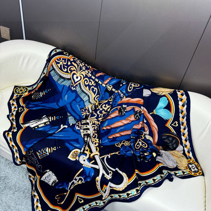 HERMES 26S PRINTED SQUARE SCARF 135 IN CASHMERE AND SILK 309425