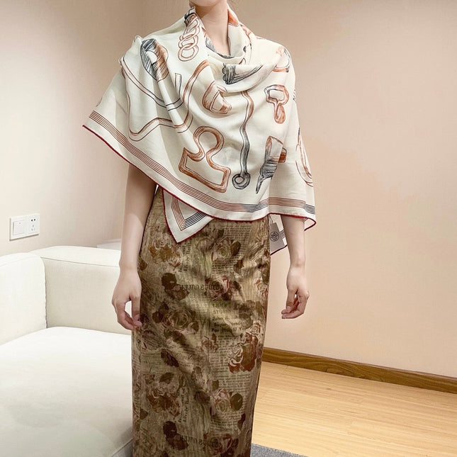 HERMES 25S SCARF 135 IN CASHMERE SILK 854592