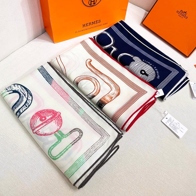HERMES 25S SCARF 135 IN CASHMERE SILK 854592