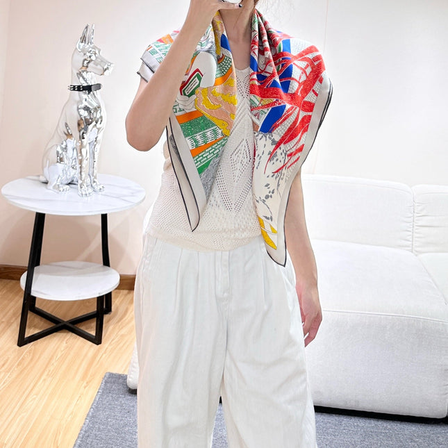 HERMES 26S PRINTED SQUARE SCARF 88 IN SILK 309443