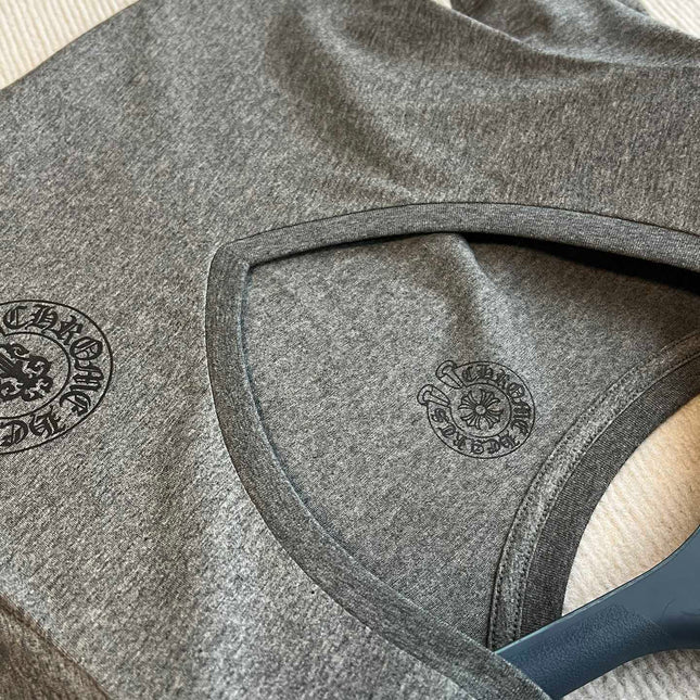 CHROMEHEARTS GRAY SHORT-SLEEVE V-NECK COTTON T-SHIRT