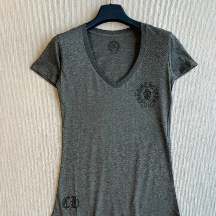 CHROMEHEARTS GRAY SHORT-SLEEVE V-NECK COTTON T-SHIRT