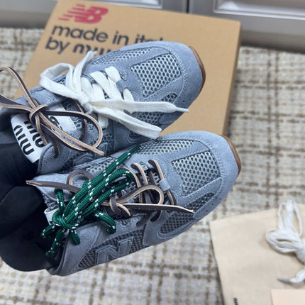 MIUMIU 26S NEW BALANCE SNEAKER MULES IN DUSTY BLUE SUEDE AND MESH