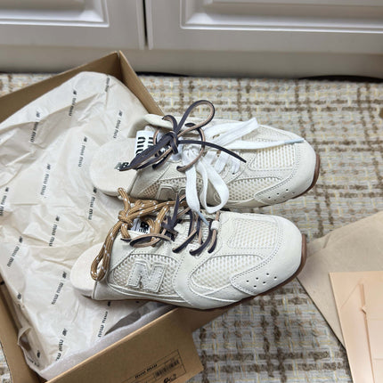 MIUMIU 26S NEW BALANCE SNEAKER MULES IN CREAM WHITE SUEDE AND MESH