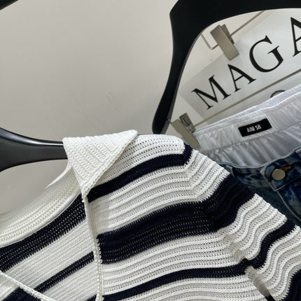 MO&CO. SHORT-SLEEVE KNIT TOP IN WHITE WITH BLACK STRIPES 267958