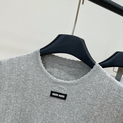 MIUMIU CREW NECK SHORT SLEEVE KNIT TOP 273085