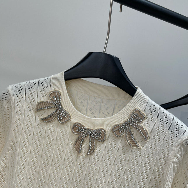 VALENTINO SHORT SLEEVE TOP WITH SEQUIN BOW 273160