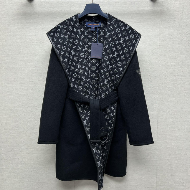 LV MONOGRAM MAXI COLLAR COAT IN BLACK WOOL 288066