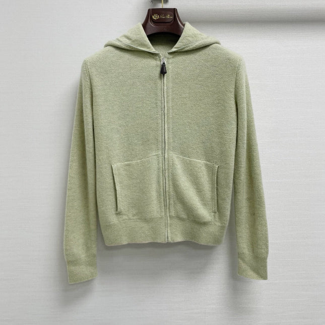 LORO PIANA 26S HOODED ZIP-UP KNIT CARDIGAN 857