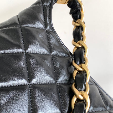 CHANEL 25S HOBO BAG 32 CM IN BLACK LAMBSKIN WITH GOLD HARDWARE