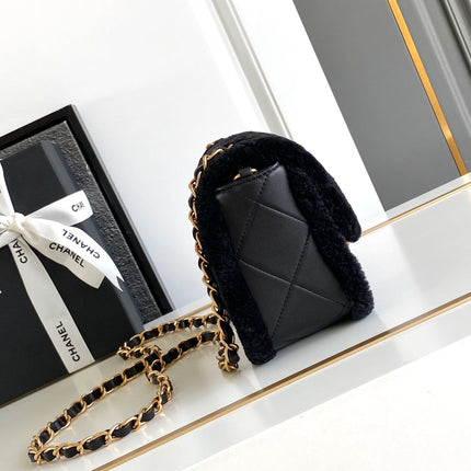 CHANEL 25S FLAP BAG 18 CM IN BLACK WOOL AND LAMBSKIN