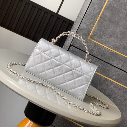 CHANEL 25S KELLY BAG 18 IN SILVER CAVIAR LEATHER WITH GOLD HARDWARE STYLE 2