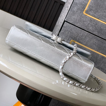 CHANEL 25S KELLY BAG 18 IN SILVER METALLIC LAMBSKIN WITH SILVER HARDWARE STYLE 3