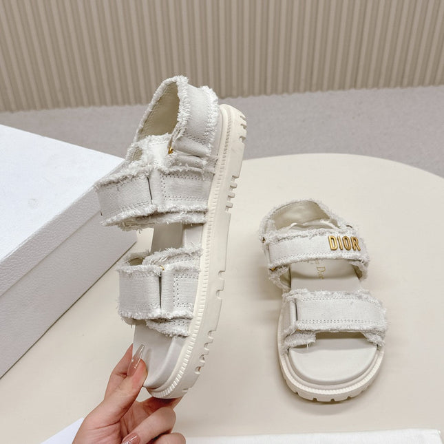 DIOR BACK-STRAP SANDALS 25S IN WHITE DENIM AND CALFSKIN WITH GOLD HARDWARE