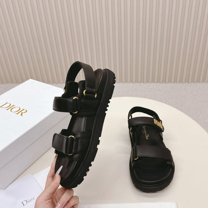 DIOR BACK-STRAP SANDALS 25S IN BLACK CALFSKIN WITH GOLD HARDWARE