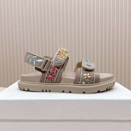 DIOR BACK-STRAP SANDALS 25S IN BEIGE CALFSKIN EMBROIDERED WITH PETITES FLEURS