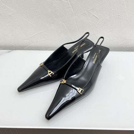 CARINE SLINGBACK PUMPS 45 IN PATENT BLACK LEATHER
