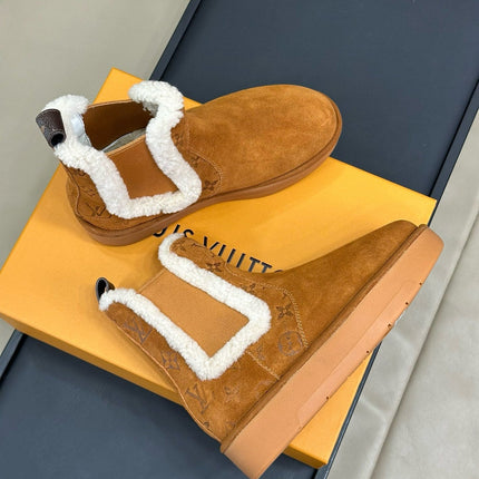 ASPEN CHELSEA ANKLE BOOTS IN BRONZE BROWN MONOGRAM-DEBOSSED SUEDE