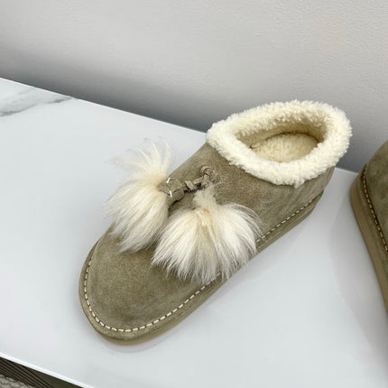 MIUMIU 26S ANKLE SHEARLING BOOTS IN TAUPE BEIGE SUEDE