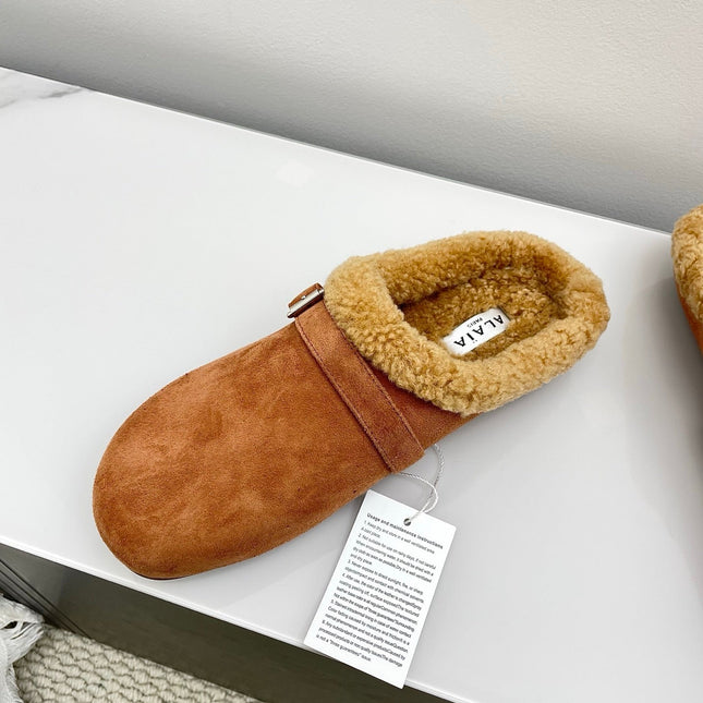 ALAIA 26S MULE IN BROWN SUEDE AND WOOL